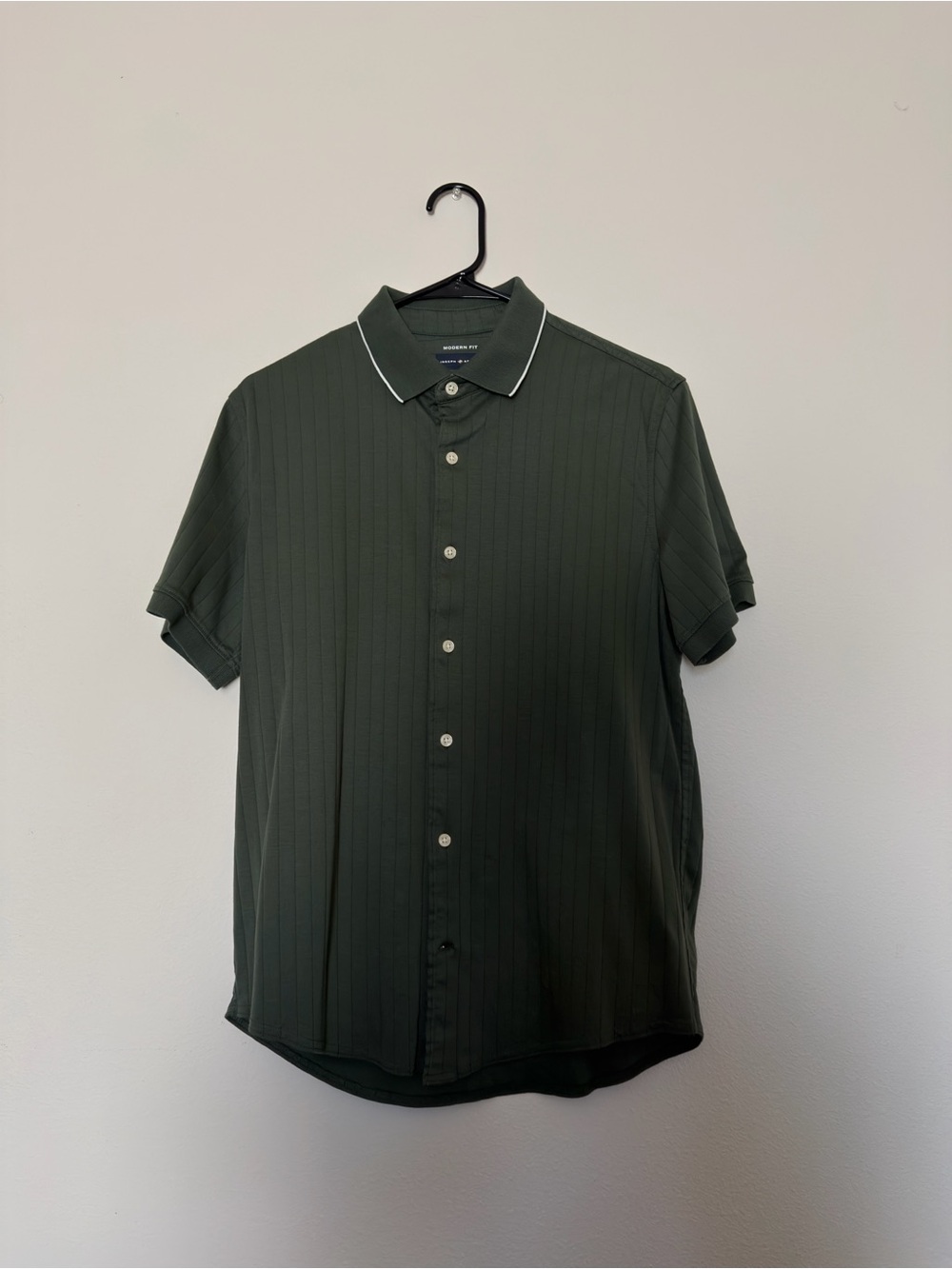 Joseph Abboud Dark Green Short Sleeve Button-Down Shirt with Contrast Collar